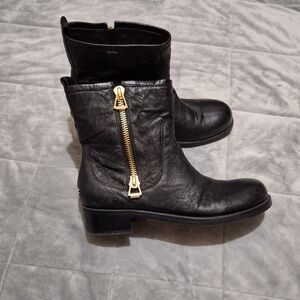 Jimmy Choo Dondo Grainy Calf Leather Black Moto Boots